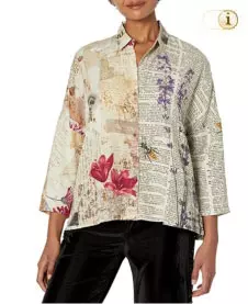 Desigual Damenhemd New York. Oversize-Hemd mit aufgedrucktem Lettering und Blumen-Collage. Farbe: khaki.