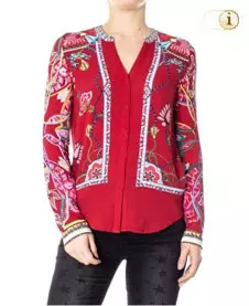 Desigual Damenhemd SILVINA mit Blumigen Westendesign. Farbe: rot.