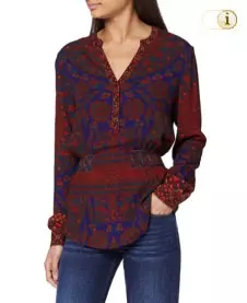 Langarm Desigual Bluse Patty mit elastischem Taillenband und vielen Mustern. Farbe: rot.