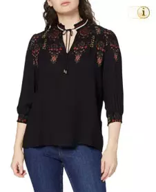 Desiugal Bluse Indira mit V-Ausschnitt, Kordel samt Quaste. Dazu ein Blumenmuster im Boho-Style. Farbe: schwarz.