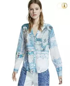 Desigual Damenhemd Sorrento mit allen Musterprints die es gibt. Farbe: blau.