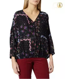 Desigual Bluse Rin mit V-Ausschnitt und zierlichen Blumenmustern. Farbe: schwarz.