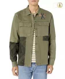 Desigual Herrenhemd Maxim im Military Style mit Patch voller Bordüren. Farbe: grün.