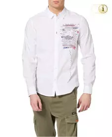 Desigual Herrenhemd adelino mit Aufdruck aus maschinengeschriebener Message. Farbe: weiß.