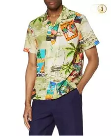 Desigual Herrenhemd alberon mit hawaiianischer Aufdruck und maritimer Landschaft. Mit Blumen und Postkartenmotiven. Farbe: bunt.