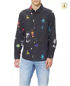 Desigual Herrenhemd Mix Met im Regular Fit mit bunten, arty Prints. Farbe: schwarz.