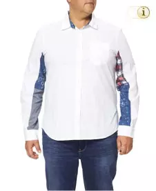Desigual Herrenhemd Dani mit Cut-away-Kragen und aufgedrucktem Patch an den Ärmeln mit Karos und Bordüren. Farbe: weiß.