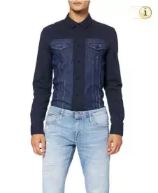 Desiugal Herrenhemd Manuel. Mit zweierlei Materialien – aus Jeans und blauer Baumwolle – und Vorderseite aus Denim. Farbe: blau.