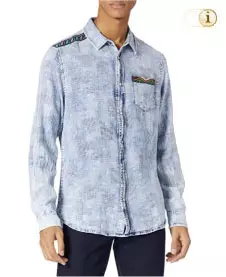 Desigual Herrenhemd alicio mit Jeans-Batik über Karos und Bördüren. Farbe: blau.