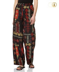 Desigual Hose mit bunten Muster aus Ethno-Bordüren und Mandalas. Hose mit ausgestellter, bequemer Silhouette. Farbe: schwarz.