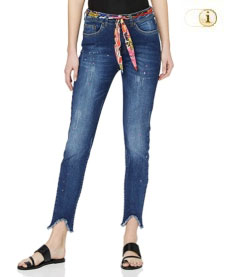 Desigual Jeans mit ausgefransten seitlichen Schlitzen an den Knöcheln. Farbe: blau.