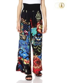 Weite Desigual Hose aus Viskose mit elastischem Bund und Bienenwabenraffung. Designt von Christian Lacroix.  blau.