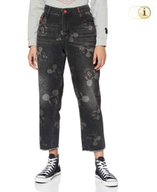 Desigual Jeans mit Mickey Mouse Prints und kleiner Stickerei. Farbe: schwarz.