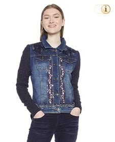 Desigual Jeansjacke Emuna mit zierlichen floralen Stickereien. Stoffe: Textilfasermischung. Farbe: Blau.