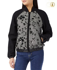 Desigual Oversize-Jacke im Bomber-Schnitt aus Wolle mit Fischgrätmuster und Blumenstickerei. Farbe: Schwarz.