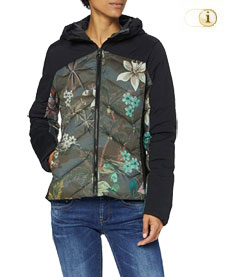 Gesteppte Desigual Jacke Camo mit Blumenmuster im Camouflage-Stil. Farbe: Schwarz.