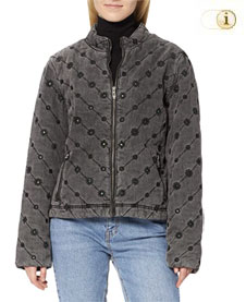 Desigual Jacke Eye of Tiger im Trucker-Stil mit zierlichen Stickereien im allover Fischgrätmuster. Farbe: grau.