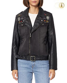 Desigual Jeansjacke, Biker-Jacke aus Jeans im Slim Fit mit Boho-Stickereien. Stoffe: Textilfasermischung. Farbe: schwarz.