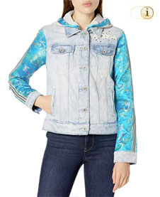 Desigual Jeansjacke Carson mit Kapuze und chinesischem Drachen-Print. Stoffe: 100 % Baumwolle. Farbe: Blau.