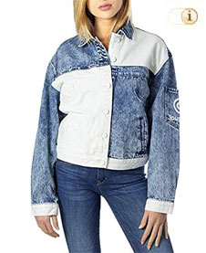Desigual Jeansjacke als Blouson mit linksseitiger Ärmeltasche. Stoffe: 100 % Baumwolle. Farbe: Blau,weiß.