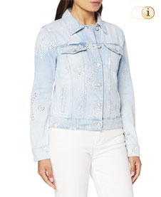 Desigual Jeansjacke Calm mit eleganter Lochstickerei aus Blumenmotiven. Farbe: Blau.