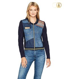 Desigual Jeansjacke mit aufwändigen Borten und funkelnden Pailletten auf der Front. Stoffe: Textilfasermischung. Farbe: Blau.