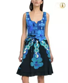 Desigualkleid ELIAN als ärmelloses Kleid mit floralen und Kreismustern als Print. Farbe: blau.