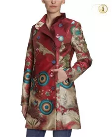 Mantel Abrig Jazmine mit floralen Mustern und Kreisen. Farbe rot.