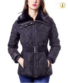 Wintermantel für Damen. Daunensteppjacke, Luxury Fashion, Pflaume.