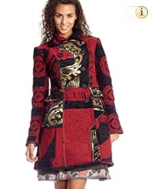 Schwarz-Roter Wintermantel für Damen. Mantel Posthuman, schwarz-rot, brokat.