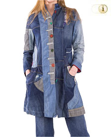 Patchwork-Jeansmantel Shake-It-Girl als edler Patchwork-Jeansmantel. Farbe: Blau.