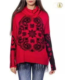 Desigual Pullover mit Fransen, rot.