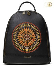 Rucksack DESIGUAL bols African Mandala Nazca Mini. Mit groß aufgesticktem Mandalamuster. Aus edlem Lederimitat. Farbe: Schwarz.