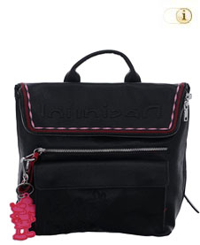 Desigual Damen-Rucksack Bols Mickey mit zierlicher Bordüre. Aus edlem Lederimitat. Farbe: Schwarz.