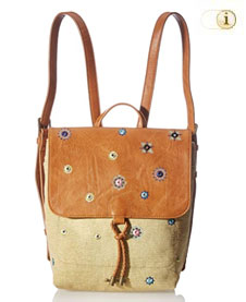 Desigual Damen Fabric Backpack mit zierlichen Mandalas bestickt. Stoffe: Materialmischung. Farbe: Braun.