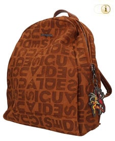 Desigual Damen Rucksack Venice mit gedrucktem ton-in-ton Logomania. Aus 100% smartem Polyacryl. Farbe: Braun.