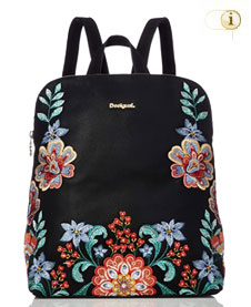 Rucksack “Odissey NANAIMO” in schwarz mit floralen Stitching auf hochwertigem Kunstleder. Farbe: Schwarz.