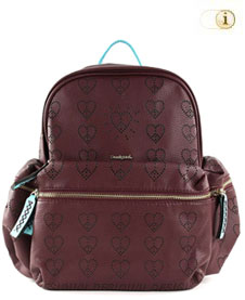 Desigual True Love City Rucksack mit vielen Peace Zeichen in Herzform. Aus edlem Lederimitat. Farbe: rotbraun.