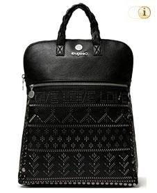 Desigual Rucksackhandtasche azabache Nanaimo mit ethnischen Metallic-Musterelementen. Aus edlem Lederimitat. Farbe: Schwarz.