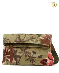 Across-Body-Bag mit tropischem Blumenmuster. Stoffe: Materialmix. Farbe: grün.
