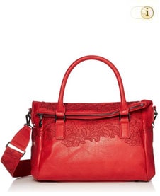  Desigual Tasche Bols-Melody-Loverty mit ton-in-ton Blumenmuster auf edlem Lederimitat. Farbe: rot.