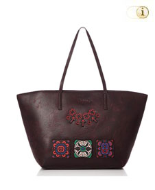 Tasche Bols Bold Sicilia Shopper mit bunter ethnischer MOTIVSTICKEREI. Farbe: rotbraun.