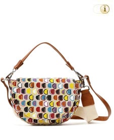 Bunte Tasche Logomania. Handtasche aus Canvas in Form des sich wiederholenden umgedrehten Ds (Monogramm) in verschiedenen Farben.