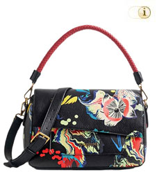 Handtasche Lacroix phuket mit buntem kreativem Blumenmuster. Farbe: schwarz.