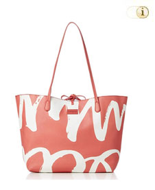 Tasche Capri in ecopelle in rosa mit 
weißer Schrift.