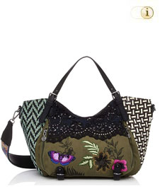 Tasche BOLS QUEEN MIRACLE Rotterdam mit bunten floralen Verzierungen. Farbe: grün.