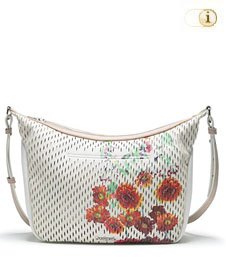 Tasche MARGARITAS SOMALIA mit Perforation + bunten Blumen. Farbe: weiß.