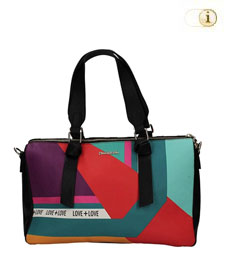 Bunte Tasche STORIES GINEBRA mit gradlinigen geometrischen Mustern und Love + Love Print.