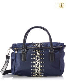 Stoff Handtasche<br> mit passenden Ziernieten. Stoff: 100% Polyester. Farbe: blau.