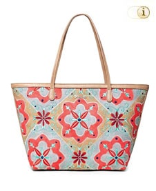 Bunte Shoppertasche MARY JACKSON CAPRI mit floraler Mandala Bestickung.
